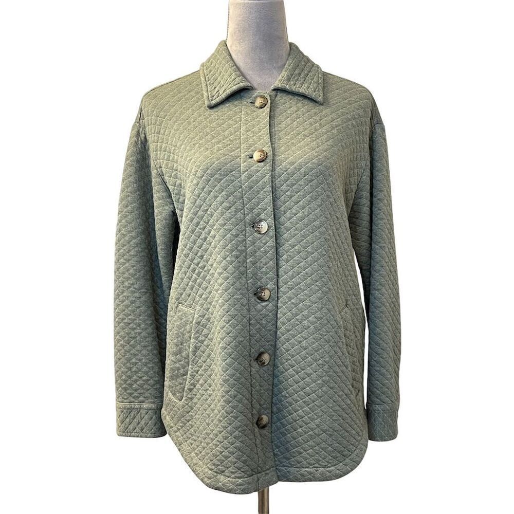 J. Jill Women's Quilted Button-Up Jacket Green XS Mid-Length Cottagecore